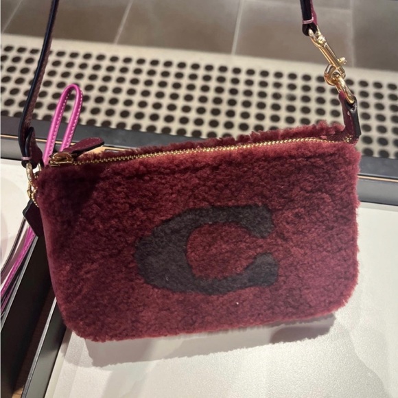 Coach CE691 Nolita 19 In Shearling With Coach Motif In Gold/Black Cherry - Picture 3 of 9